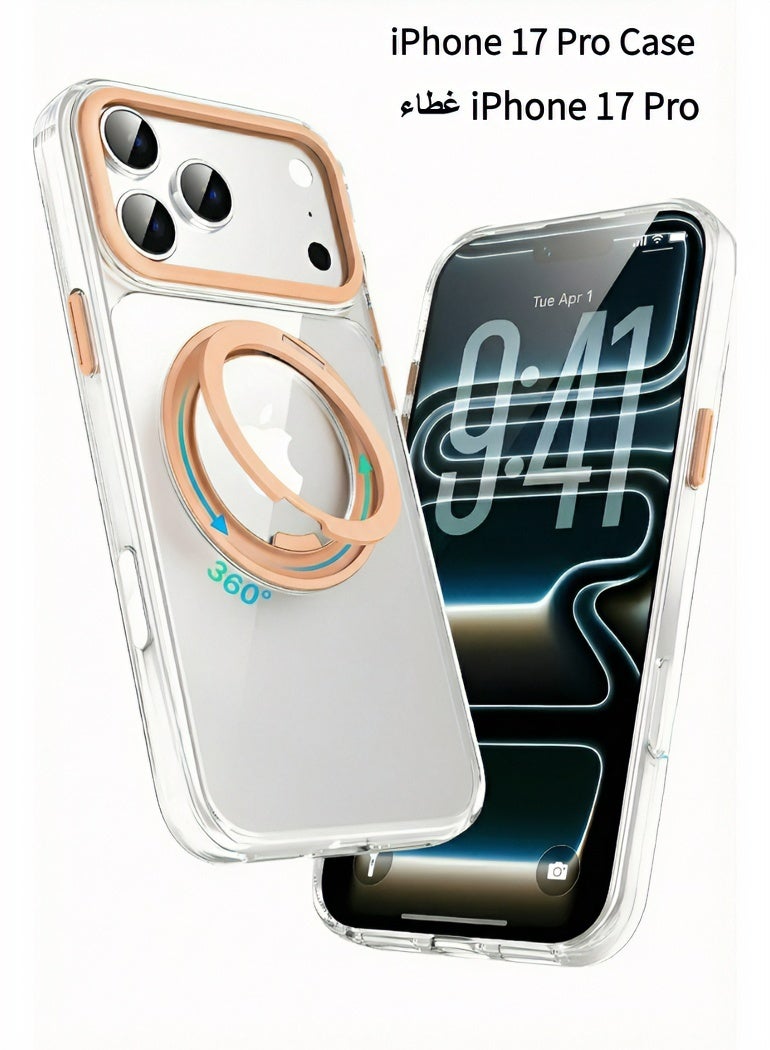 iPhone 17 Pro Case Magsafe Case With 360° Rotatable Stand Strong Magnetic iPhone 17 Pro Cover Military-Grade Drop Protection Wear-resistant Phone Ring 17 Pro Case Compatible with MagSafe Phone Accessory（Pink Gold) - Image 2