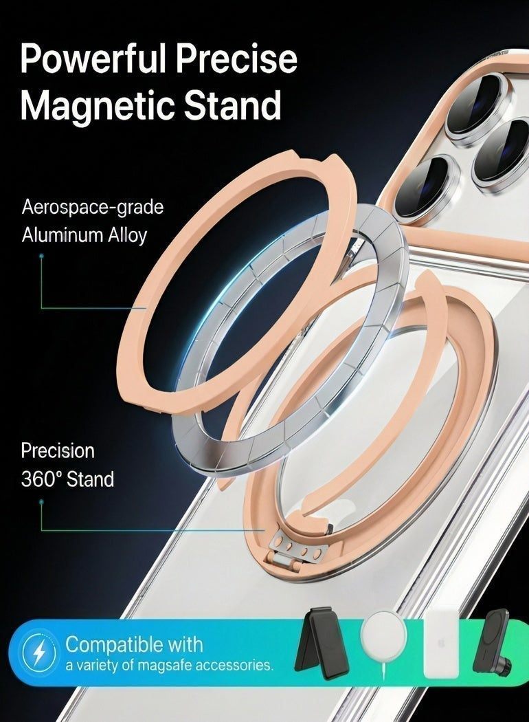 iPhone 17 Pro Case Magsafe Case With 360° Rotatable Stand Strong Magnetic iPhone 17 Pro Cover Military-Grade Drop Protection Wear-resistant Phone Ring 17 Pro Case Compatible with MagSafe Phone Accessory（Pink Gold) - Image 4