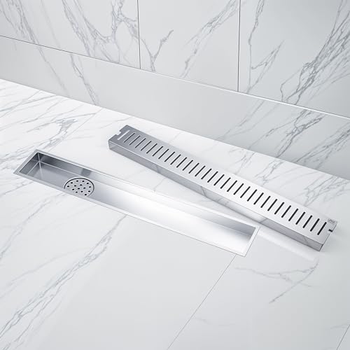 LIPKA Vertical Shower Drain Channel| 12 x 5 Inches |304 Grade Stainless Steel Shower Drain Channel for Bathrooms | Waste Water Floor Drainer with Anti-Foul Cockroach Trap Side Hole with Collar - Image 1