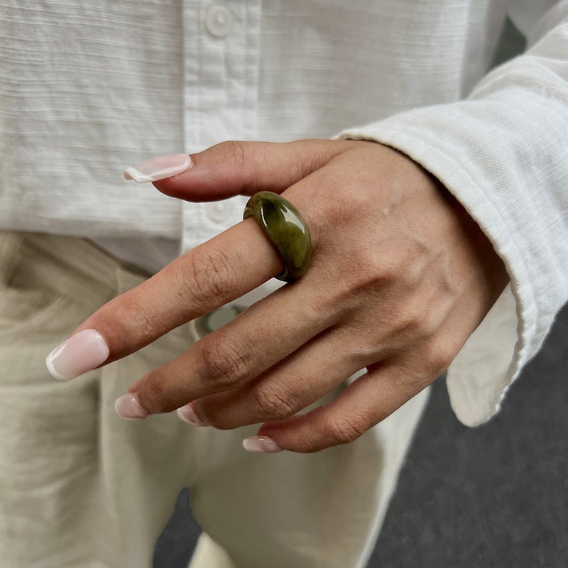 SHIXIN European and American Cross-Border Accessories: Ins Transparent Colored Resin Rings - Niche Retro Stacked Arc-Shaped Wide Band Rings - Image 1