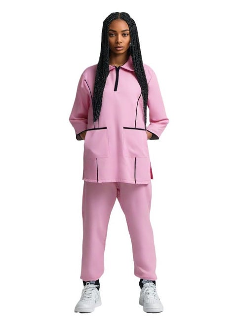 Housemaid Uniform/Nurse Uniform/Medical Scrub Set with Black Piping - Two Patch Pockets on Top, Comfortable & Durable
