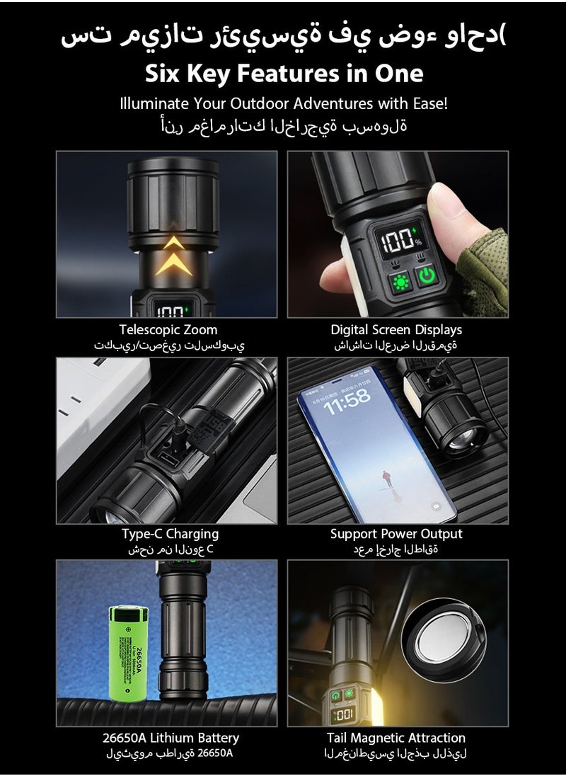 DPTER - Flashlight for Camping | 9 Modes High Lumens Waterproof and Shockproof Torch Light | 1500 Meters Zoomable 30W LED Camping Accessory | 5000mAh Rechargeable Battery for Up to 10-Hour Usage | Magnetic Base with COB Side Light for Multiple Use Cases - Image 1