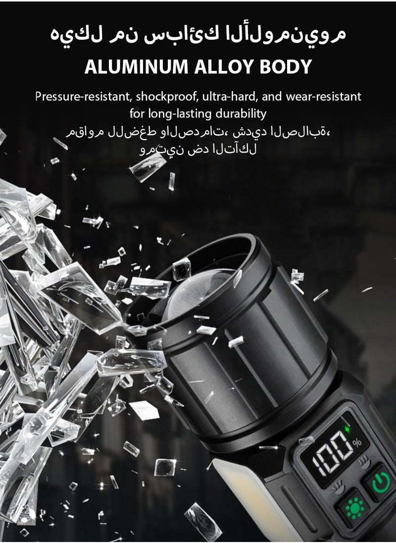 DPTER - Flashlight for Camping | 9 Modes High Lumens Waterproof and Shockproof Torch Light | 1500 Meters Zoomable 30W LED Camping Accessory | 5000mAh Rechargeable Battery for Up to 10-Hour Usage | Magnetic Base with COB Side Light for Multiple Use Cases - Image 1