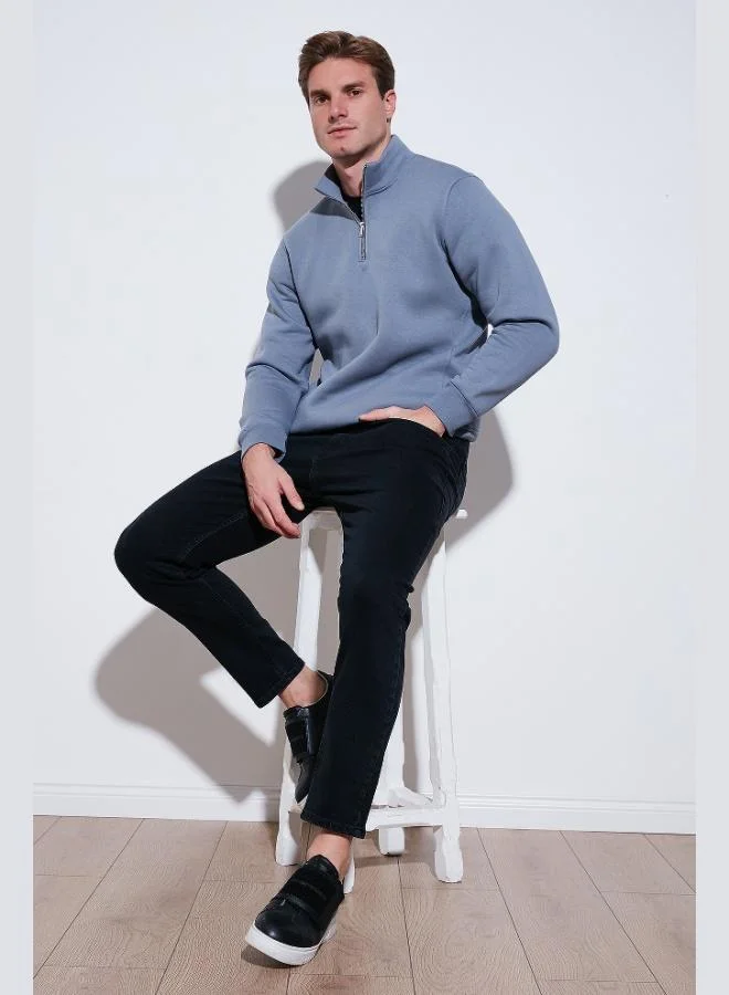 بوراتي بلوزة قطنية بياقة واقفة وسحاب نصفي للرجال من بوراتي