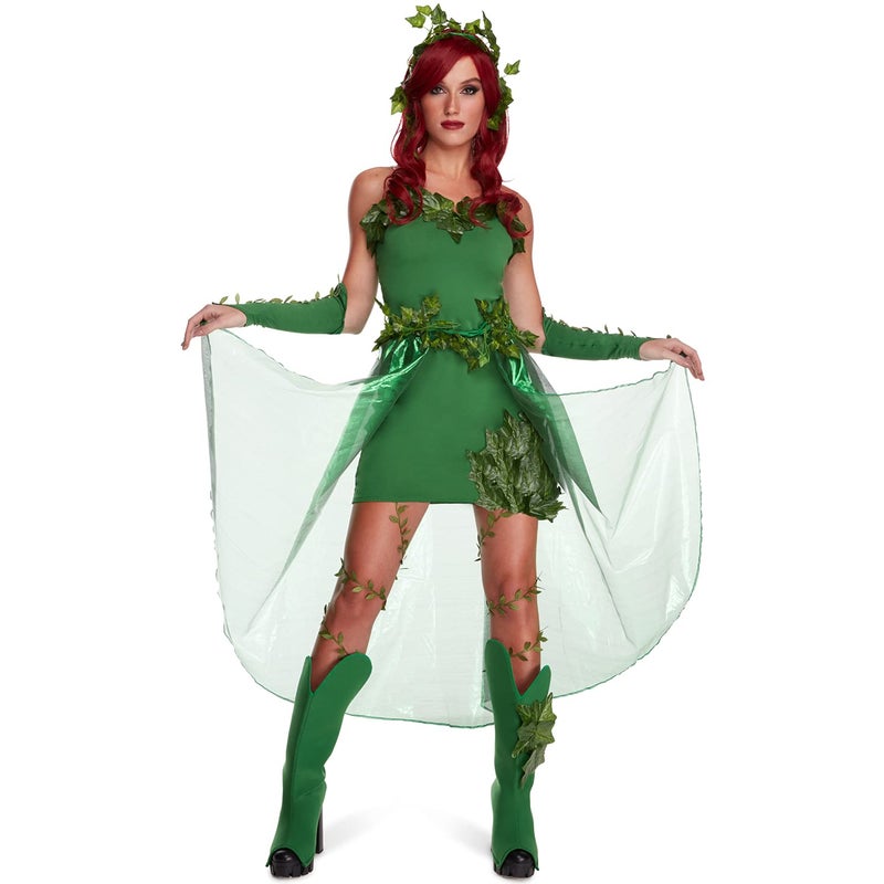 Morph Villain Costume For Women Green Dress With Fake Leaves Comic Con Costume For Women Halloween Costumes Medium