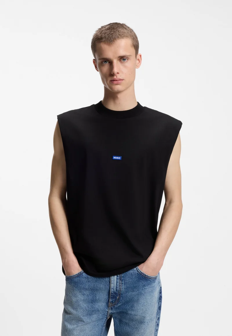 HUGO Sleeveless T-shirt in cotton jersey with logo patch