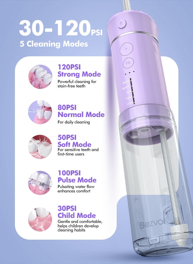 Bezvoi Water Flosser Mini Cordless Portable: 5 Modes Water Dental Floss with Telescopic Water Tank, 6 Tips, IPX7 Waterproof Oral Irrigator for Teeth Cleaning Gums,Orthodontic,Braces Dental Care - Image 4