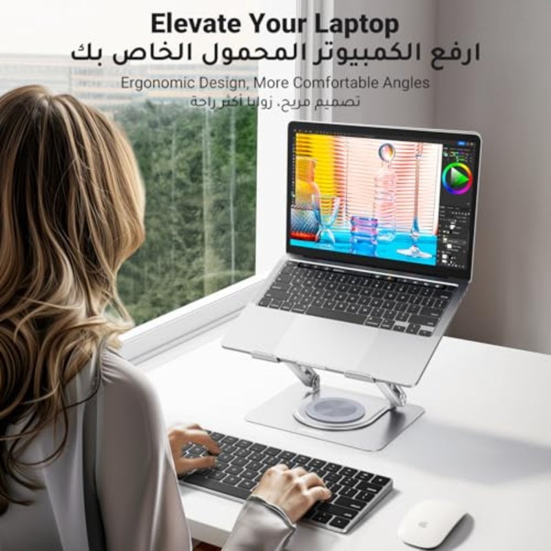 حامل كمبيوتر محمول يدور 360 درجة، قاعدة متينة أكبر وحامل كمبيوتر محمول قابل للتعديل للمكتب، حامل معدني للكمبيوتر المحمول مناسب لأجهزة Macbook Air وMacbook Pro وLenovo وHP وASUS وجميع أجهزة الكمبيوتر المحمولة حتى 17.3 بوصة - Image 2
