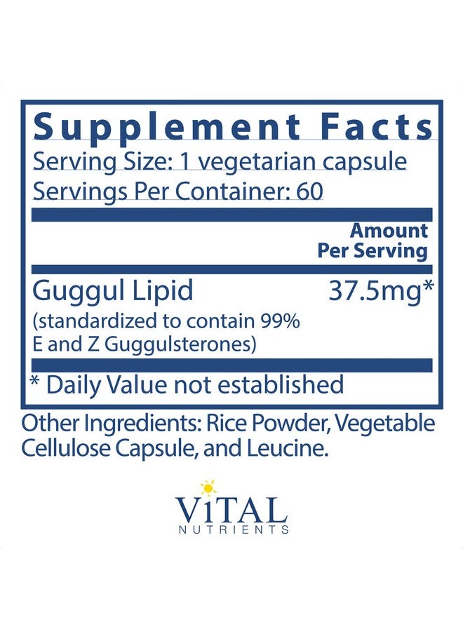 Vital Nutrients - Guggul E And Z 99% Cholesterol Level Support 60 Vegetarian Capsules Per Bottle - Image 1