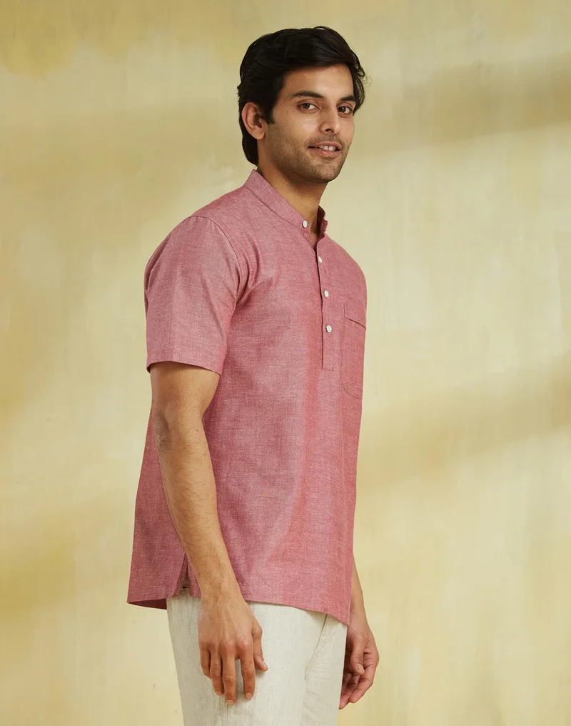 Fabindia Pink Cotton Mid Placket Shirt