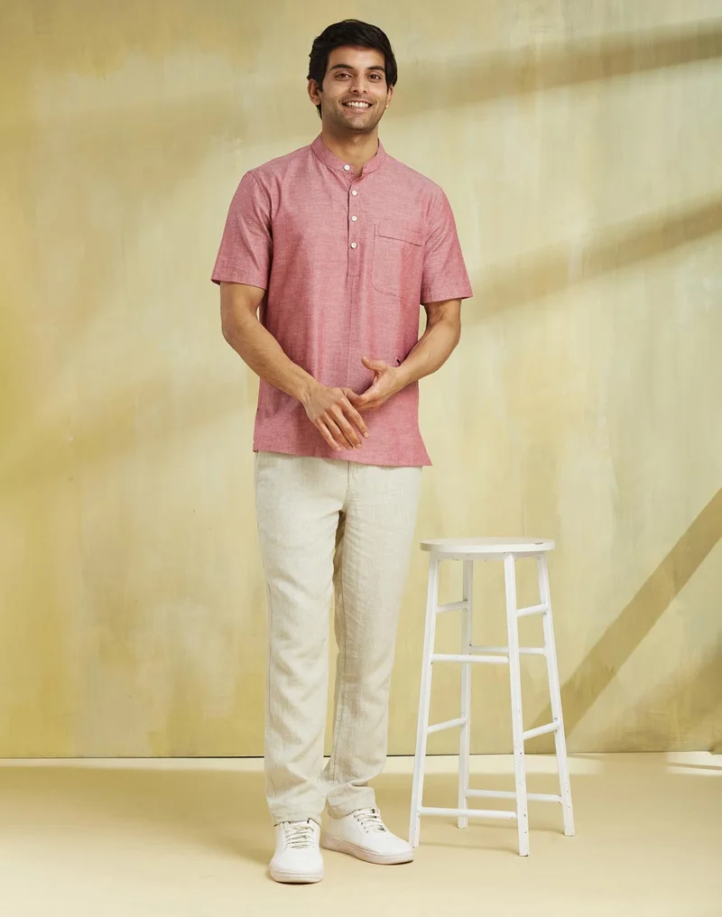 Fabindia Pink Cotton Mid Placket Shirt