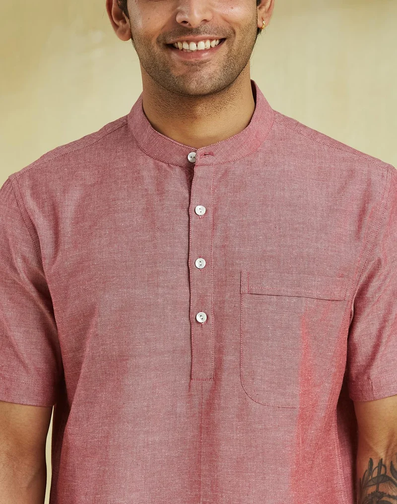 Fabindia Pink Cotton Mid Placket Shirt