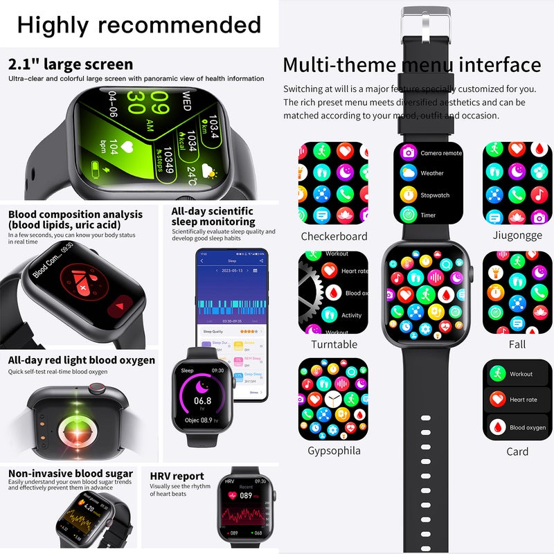 Men's Smartwatch: Grey Silicone Strap, 280*340px Display - One Click Call Connection, 4th Generation Blood Glucose Calibration for Outdoor Sports, Home Daily Use - Image 3