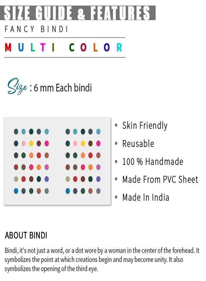 Kotart - Small Size Multi Color Plain Classic Bindi for Women - Multicolor Round Bindi for Woman Lady Girl Girls Ladies Forehead (Set of 8) - Image 1