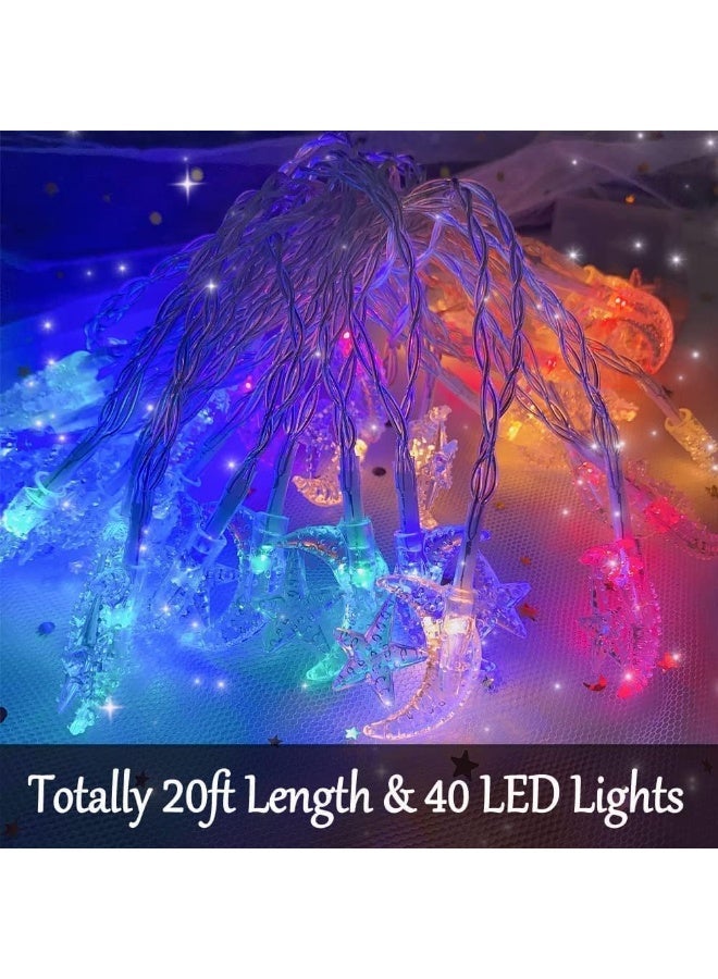 Ramadan Lights, 40 LED Moon Star Fairy String Lights, 20ft Moon Star Decorative Lights, Ramadan Eid Decor, for Indoor Bedroom, Birthday Party, Holiday, Garden, Wedding Decoration, 20240320 - Image 4