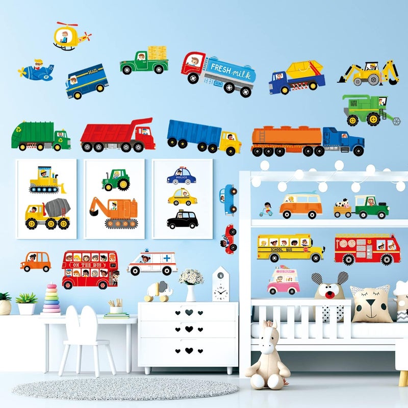 DECOWALL DS98064 Transport and Vehicles Wall Stickers Decals for Kids Toddler Bedroom dcor car Boys Truck Construction Room Peel and Stick Excavator fire Truck Nursery Living Baby - Image 2