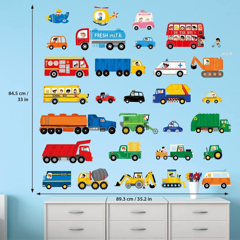 DECOWALL DS98064 Transport and Vehicles Wall Stickers Decals for Kids Toddler Bedroom dcor car Boys Truck Construction Room Peel and Stick Excavator fire Truck Nursery Living Baby - Image 3