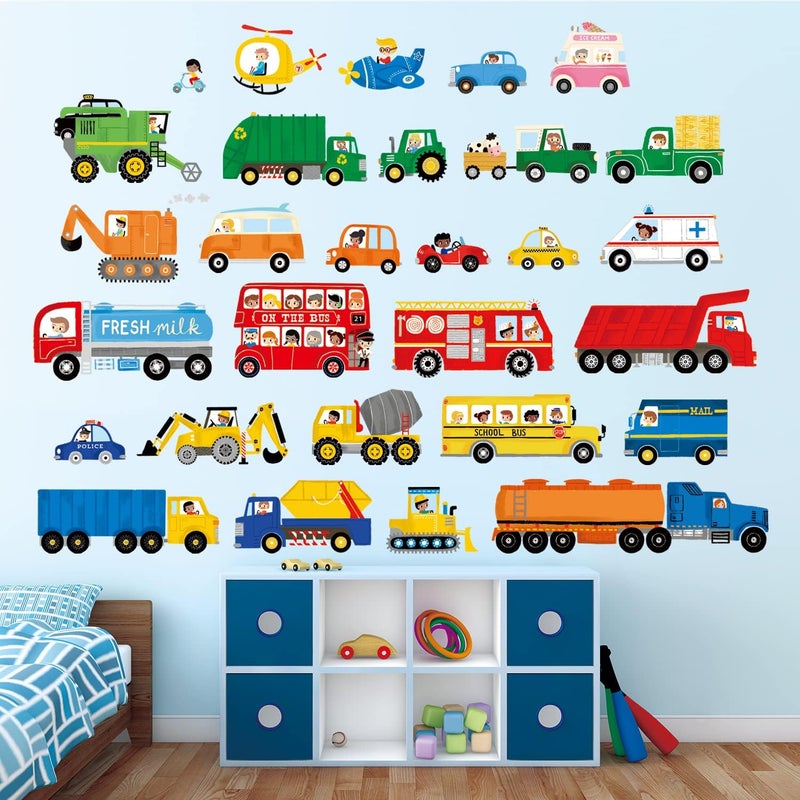 DECOWALL DS98064 Transport and Vehicles Wall Stickers Decals for Kids Toddler Bedroom dcor car Boys Truck Construction Room Peel and Stick Excavator fire Truck Nursery Living Baby - Image 4