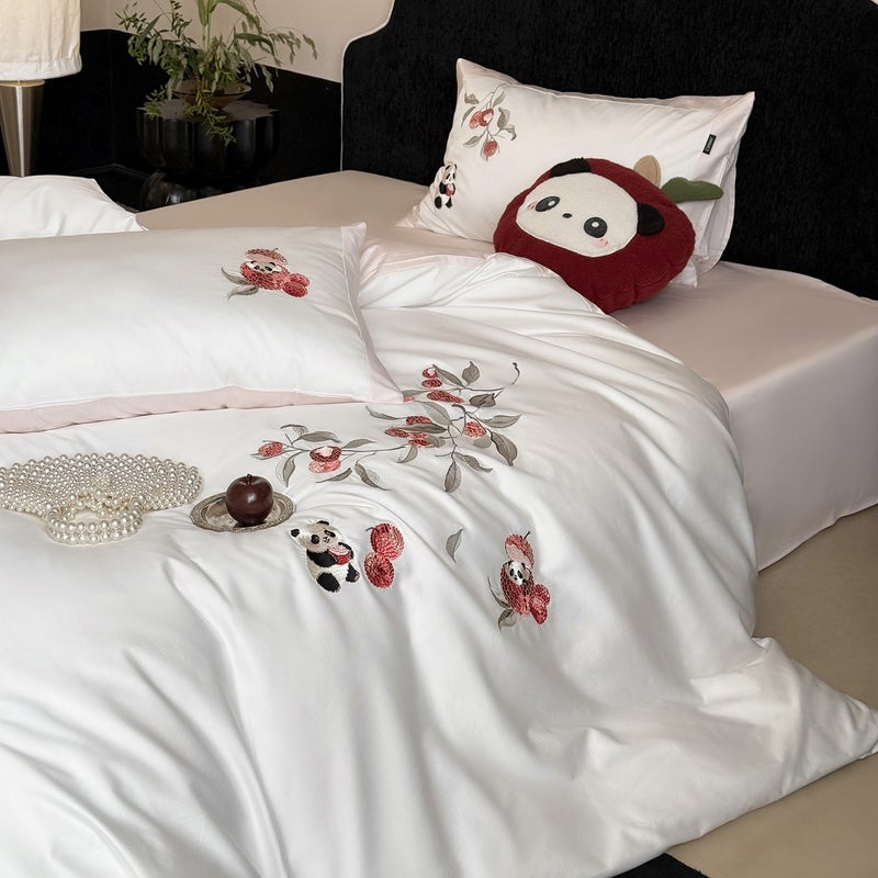 Panda Lili Pink Bed Sheet Set, 100-Thread Count, Long-Staple Cotton, Panda Design - Image 1