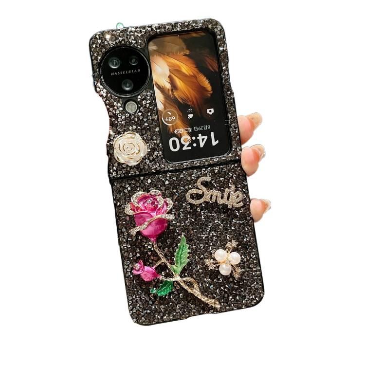 غطاء واقي | مقاوم للصدمات لـ Samsung Galaxy Z Flip 6 | حماية من السقوط | نقش الورود | رمادي - Image 1