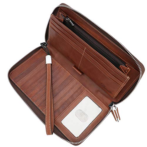 Lavemi Women's RFID Blocking 100% Leather Large Capacity Zip Around Wallet Phone Holder Clutch Travel Purse Wristlet(Large Size Vintage Brown) - Image 4
