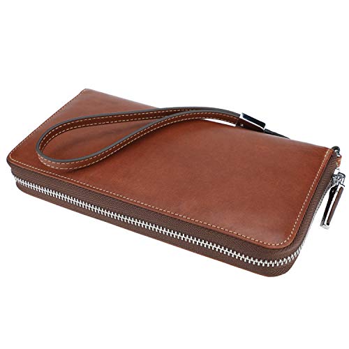 Lavemi Women's RFID Blocking 100% Leather Large Capacity Zip Around Wallet Phone Holder Clutch Travel Purse Wristlet(Large Size Vintage Brown) - Image 1