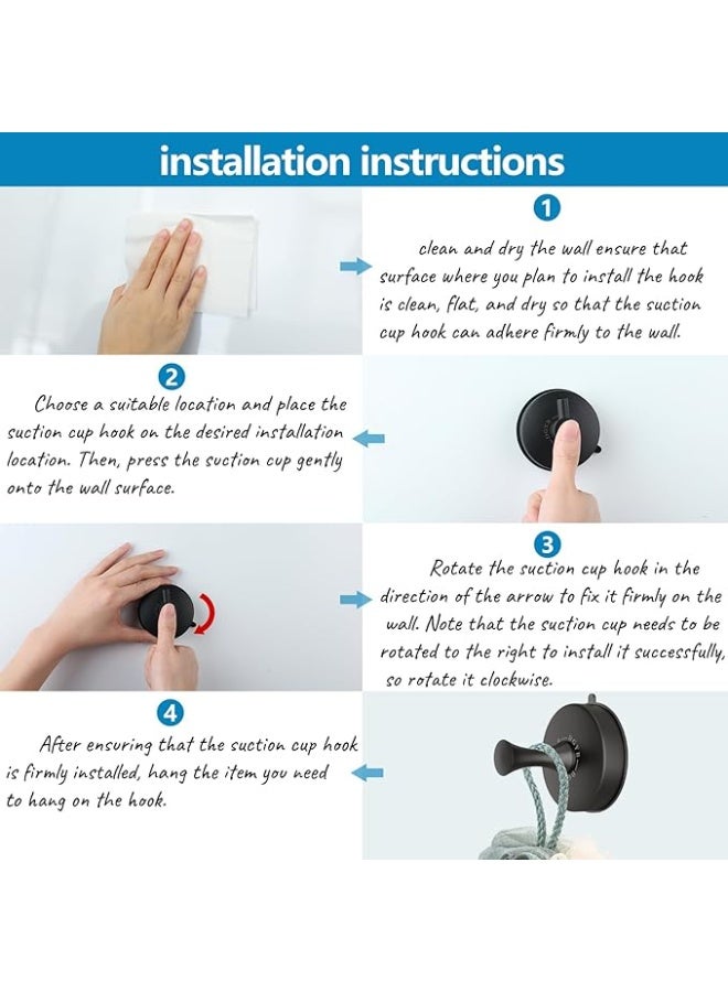 DGYB DGYB Suction Cup Hooks for Shower 2-Pcs Heavy-Duty 15LB Max Load, 304 Stainless Steel & PVC, No Drill Bathroom Wall Hooks for Towels, Robe, Loofah (Black)  - Image 5