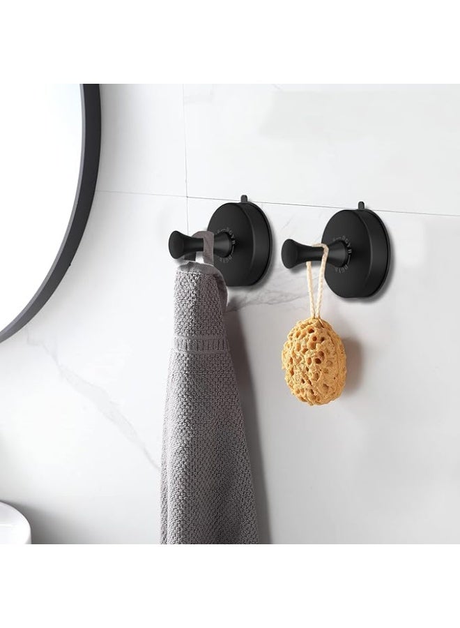 DGYB DGYB Suction Cup Hooks for Shower 2-Pcs Heavy-Duty 15LB Max Load, 304 Stainless Steel & PVC, No Drill Bathroom Wall Hooks for Towels, Robe, Loofah (Black)  - Image 2