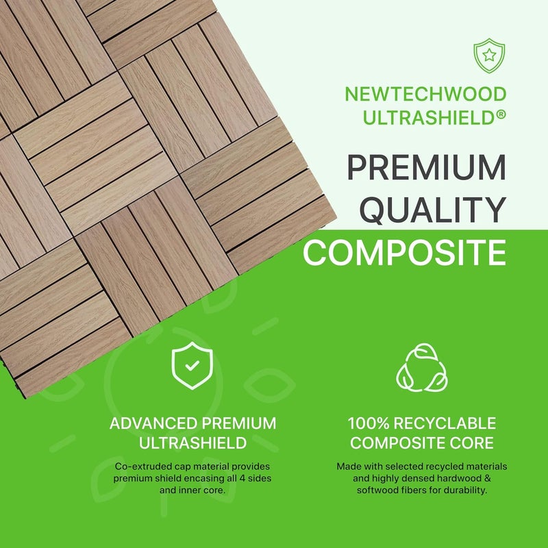 NewTechWood بلاط سطح خارجي مركب سريع التركيب UltraShield Naturale 1 قدم × 1 قدم في خشب القيقب الكندي (10 قدم مربع لكل صندوق) - Image 2
