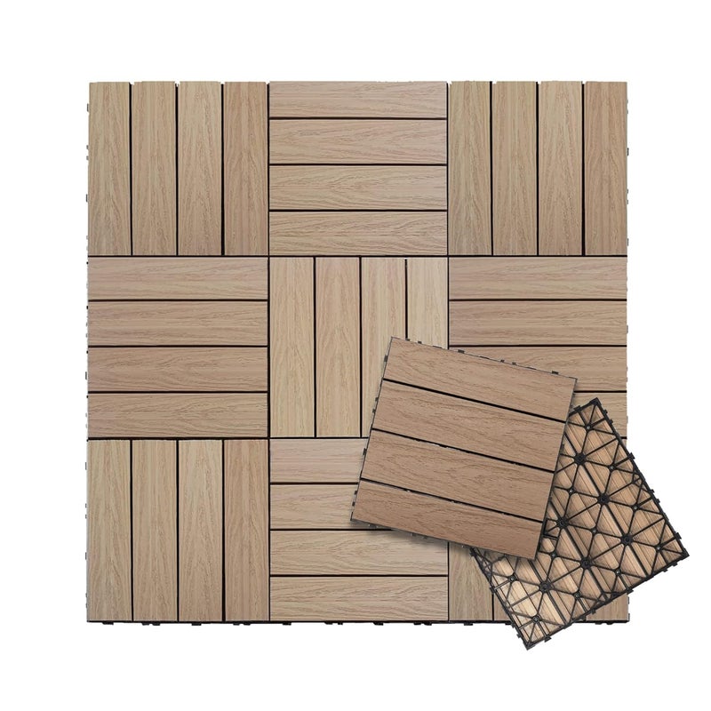 NewTechWood بلاط سطح خارجي مركب سريع التركيب UltraShield Naturale 1 قدم × 1 قدم في خشب القيقب الكندي (10 قدم مربع لكل صندوق) - Image 1