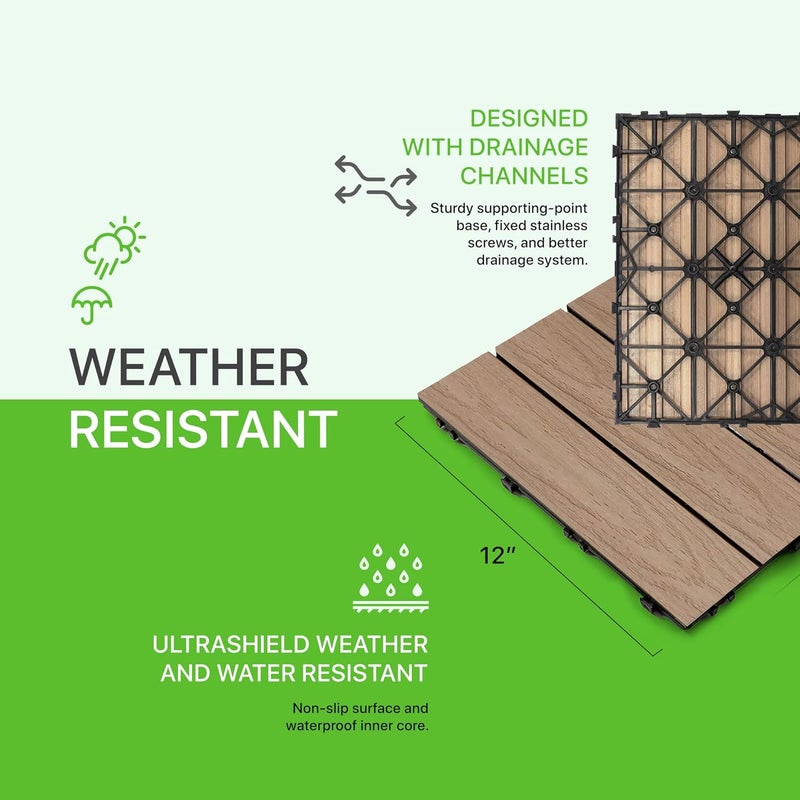 NewTechWood بلاط سطح خارجي مركب سريع التركيب UltraShield Naturale 1 قدم × 1 قدم في خشب القيقب الكندي (10 قدم مربع لكل صندوق) - Image 3
