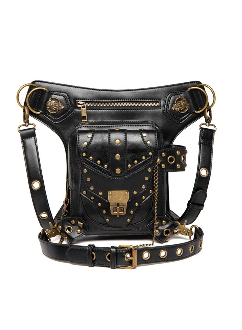 KUYING Steampunk Retro Rivet Motorcycle Bag For Women Single Shoulder Crossbody Bag 