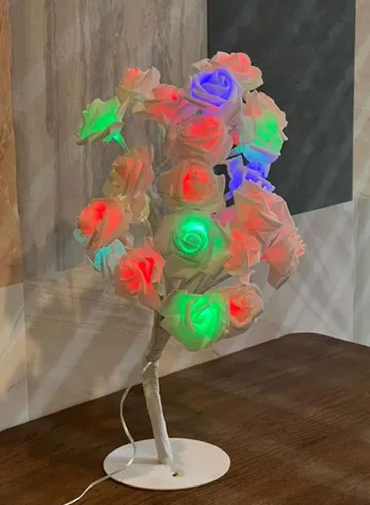سي او أرماء شجرة ورود مضيئة بقاعدة بيضاء LED، ألوان متعددة، ديكور منزلي، USB، تصميم زهور - Image 1