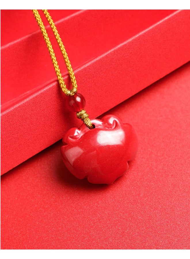 Genuine High-content Cinnabar Imperial Sand Ruyi Lock Eight Treasures Wealth Axe Premium Pendant - Image 1