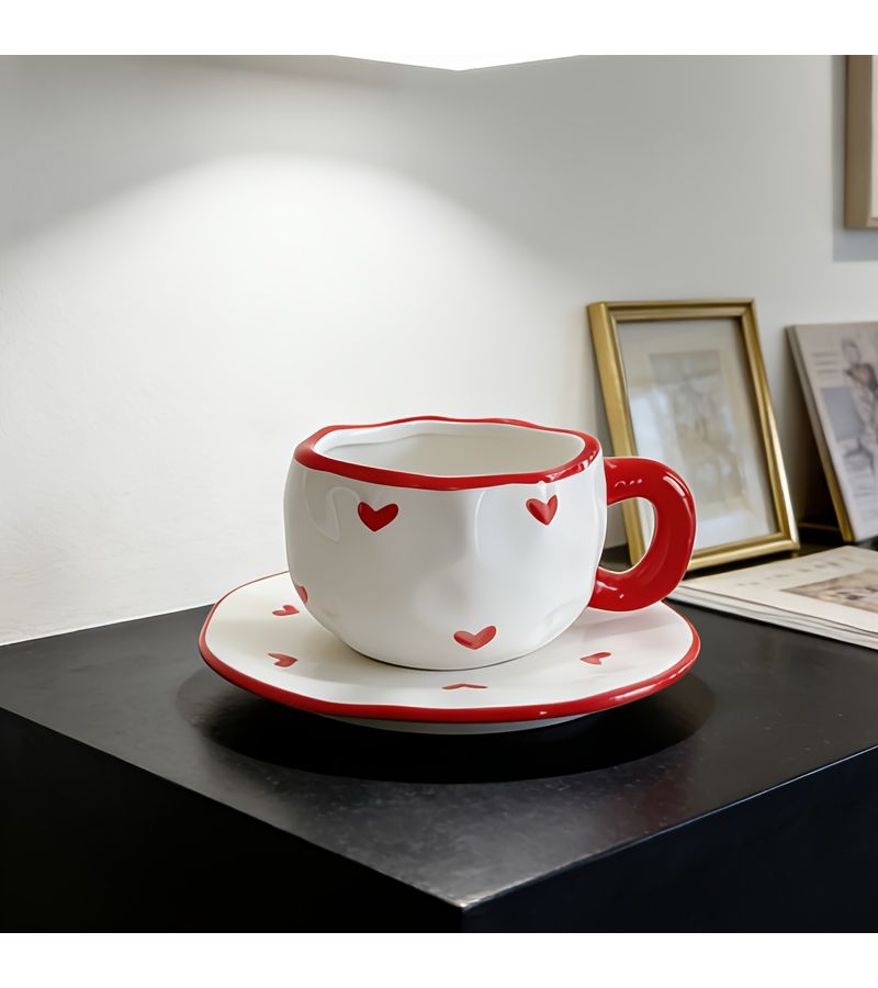 Love Heart Pattern Hand Painted Ceramic Cup And Saucer Set - Image 5