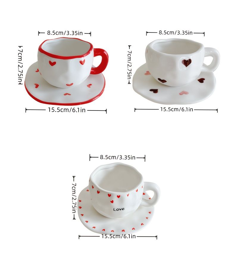 Love Heart Pattern Hand Painted Ceramic Cup And Saucer Set - Image 3