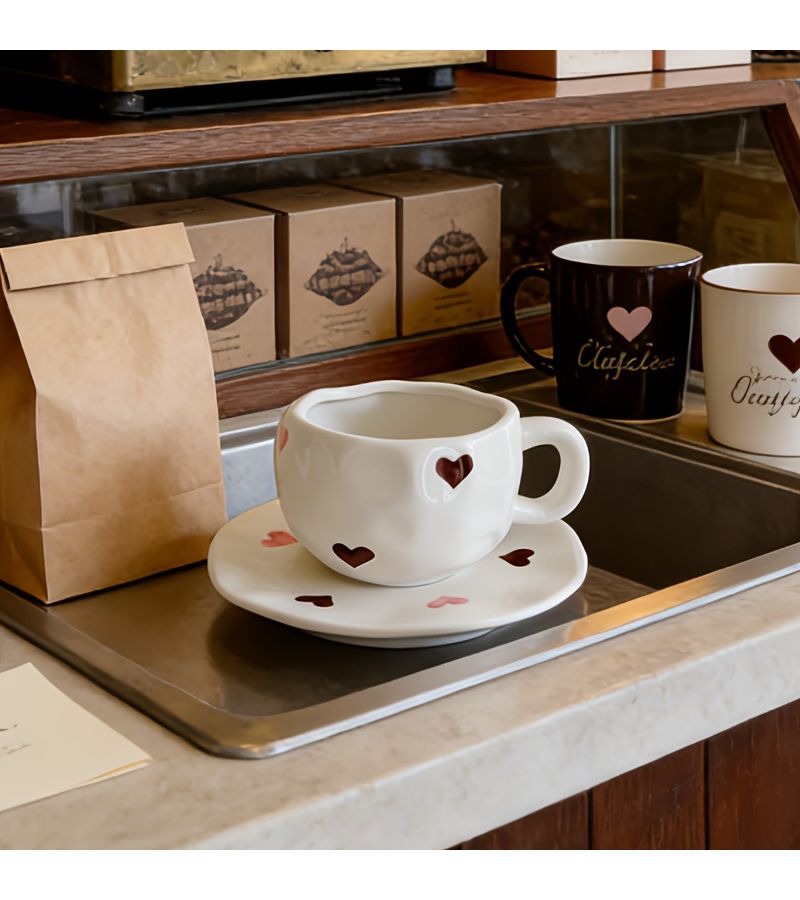 Love Heart Pattern Hand Painted Ceramic Cup And Saucer Set - Image 2