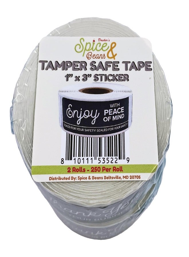 DASHER'S SPICE & BEANS Tamper Safe Tape By Dasher's Spice & Beans | Tamper Evident Sealed for Freshness Labels | Adhesive Black Stickers 1 x 3 inches - 500 Count (Pack of 2/250ct Rolls) - Image 1