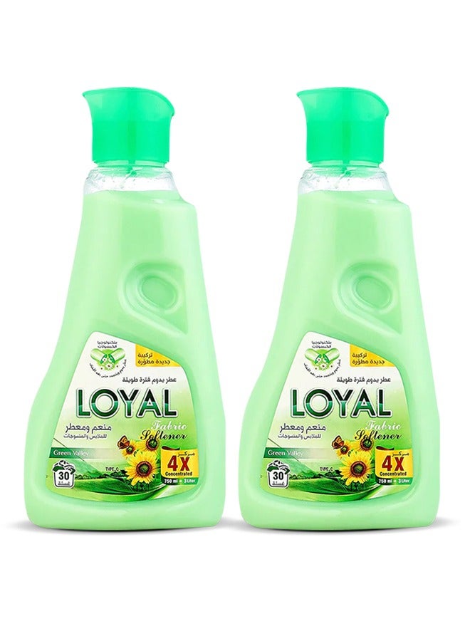 loyal Fabric Softener Freshener Concentrated Green Valley 30 Washes 2x750ml - Image 2