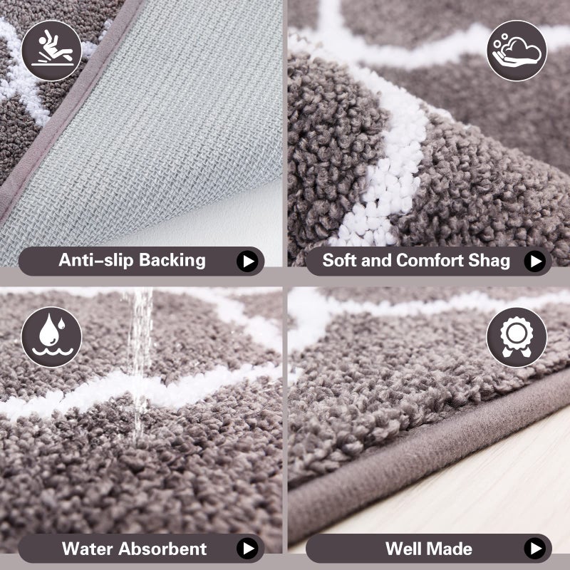 Carvapet 2 Piece Kitchen Rugs and Mats Set Absorbent Microfiber Floor Mats with Non Slip Backing Moroccan Trellis Kitchen Mat and Runner Set 17 x 48 and 17 x 24 Inch Gray - Image 2