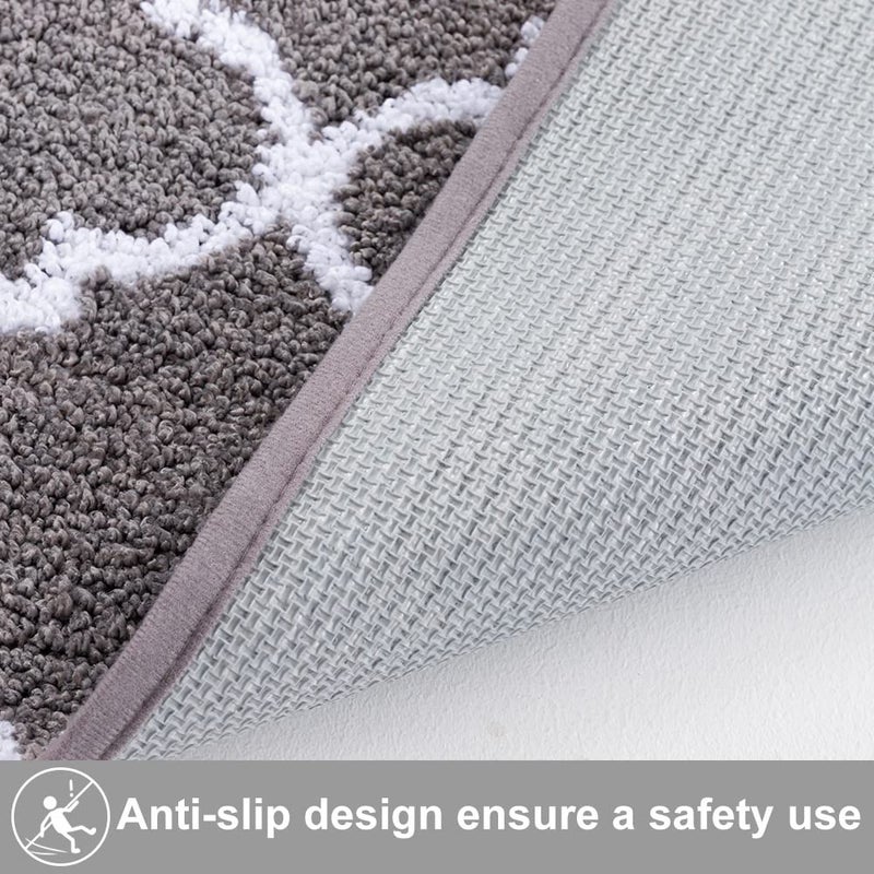 Carvapet 2 Piece Kitchen Rugs and Mats Set Absorbent Microfiber Floor Mats with Non Slip Backing Moroccan Trellis Kitchen Mat and Runner Set 17 x 48 and 17 x 24 Inch Gray - Image 5