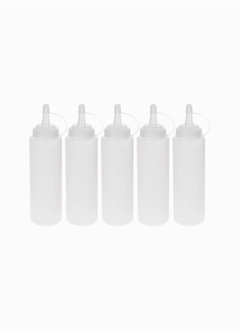 Set of 5 BPA Free Plastic Squeeze Bottles for Ketchup and Sauces, 230ml Condiment Dispensers with Caps, Perfect for BBQ, Dressings, and Craft Projects