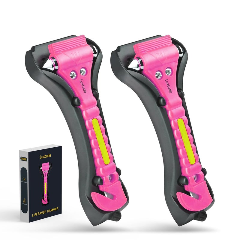 أداة تحطيم النوافذ لوكستود، أداة هروب للسيارات للنساء، قاطع حزام الأمان، قاطع الزجاج وقاطع حزام الأمان، أداة سلامة السيارة وأداة إنقاذ، مطرقة أمان طارئة للبر/تحت الماء (عبوة 2)