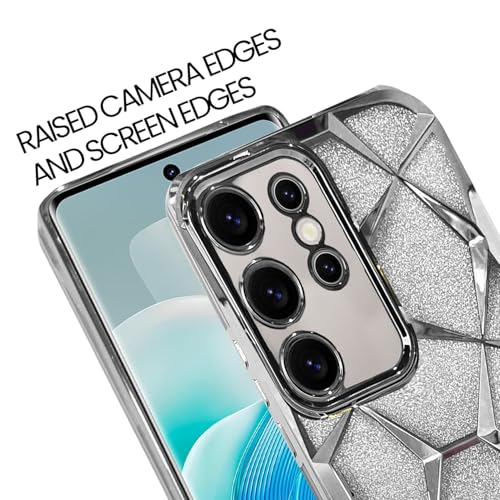 VONZEE Gradient Glitter Case for Samsung S23 Ultra, Luxury Electroplated 3D Cube, Diamond Bling Shiny Soft TPU Clear Shockproof Women Girls Protective Phone Cover (Silver) - Image 4
