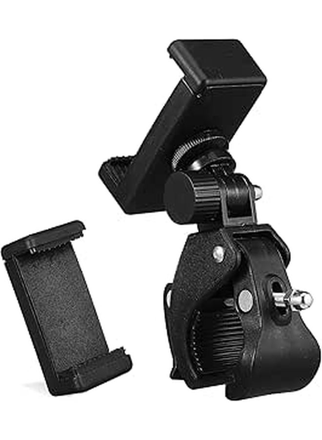 Rotatable Microphone Stand 180 Adjustable Mic Clamp with Phone Holder Black - Image 1