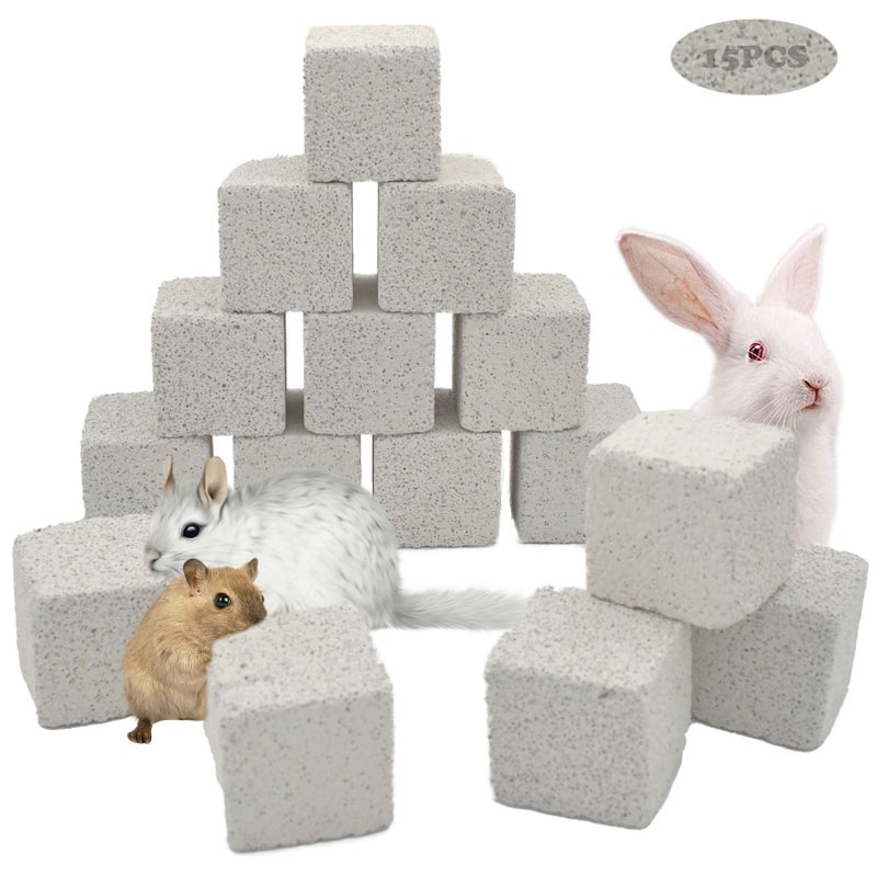 kathson Natural Rabbit Teeth Grinding Stones15 Pcs Chinchilla Teeth Grinding Toys Lava Stone for Rabbits Hamster Chew Stones Small Animal Mineral Calcium Lava Blocks for Chinchillas Guinea Pig Rat - Image 2