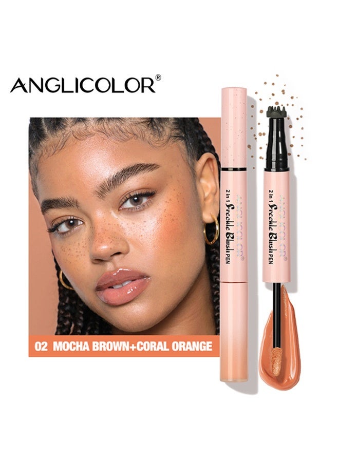 Anglicolor Dual-Ended Freckle Stamp Pen, 2-in-1 Blush and Freckle Stamp Pen, Natural Freckles, Brightens Complexion, Waterproof and Sweatproof, Long-Lasting Makeup Effect (#02 MOCHA BROWN+CORAL ORANGE) - Image 2