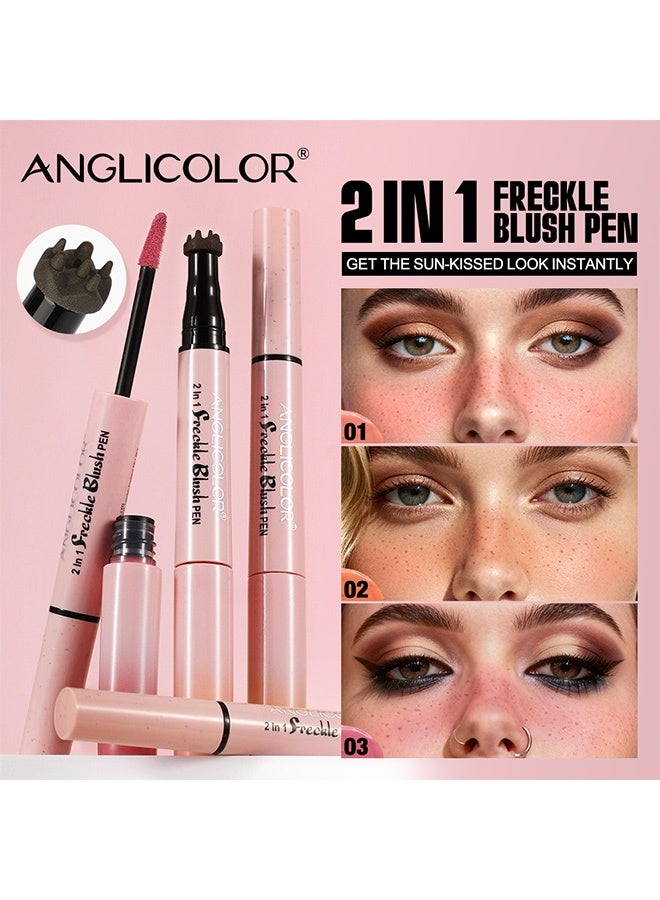 Anglicolor Dual-Ended Freckle Stamp Pen, 2-in-1 Blush and Freckle Stamp Pen, Natural Freckles, Brightens Complexion, Waterproof and Sweatproof, Long-Lasting Makeup Effect (#02 MOCHA BROWN+CORAL ORANGE) - Image 3