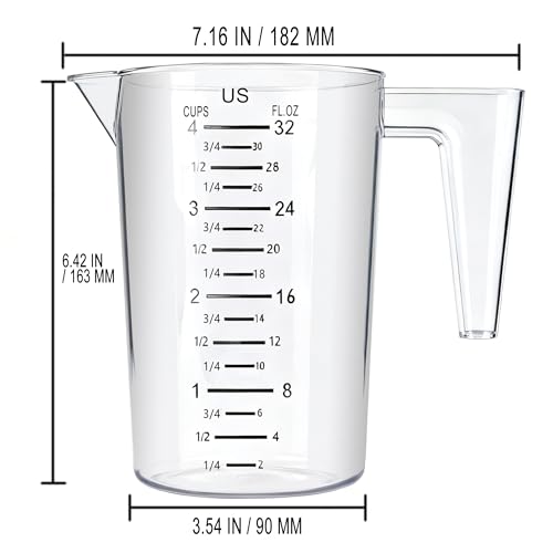 DOTINGHUX 4 Cup/32 Oz Measuring Cups, Clear, Strong Food Grade Liquid Measure Pitcher, for Home Hobbies/Professional Kitchen - Image 3