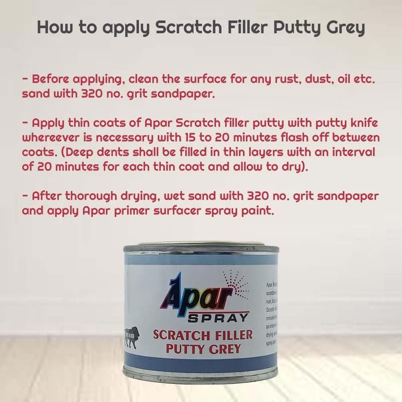 APAR Silicone Scratch Filler Putty Grey 200 Gms 1 Putty Knife And 320 Grit Sandpaper To Fill Scratches And Dent On Car Bike - Image 4